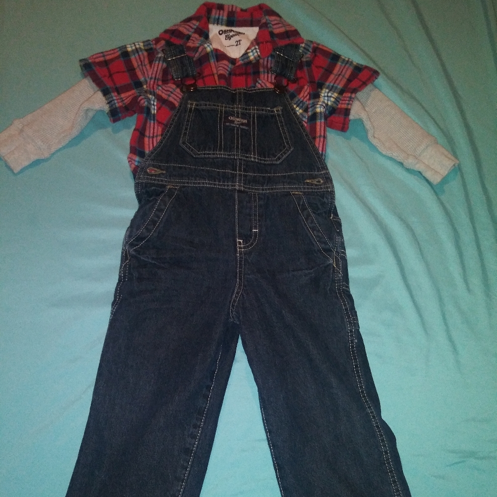 OshKosh Overalls and Flannel/waffle Shirt